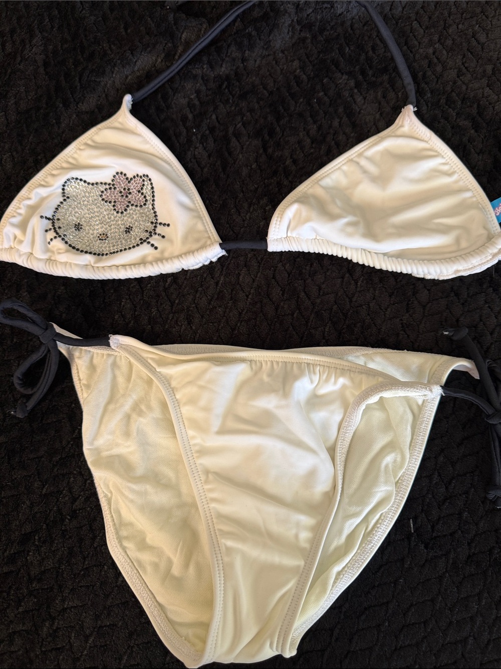 Hello Kitty White and Black Rhinestone Triangle Bikini